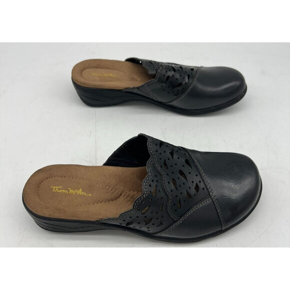 Thom McAn Women's Leather Cut-Out Comfort Wedge Clogs Size 8.5 Black Casual - Picture 5 of 8